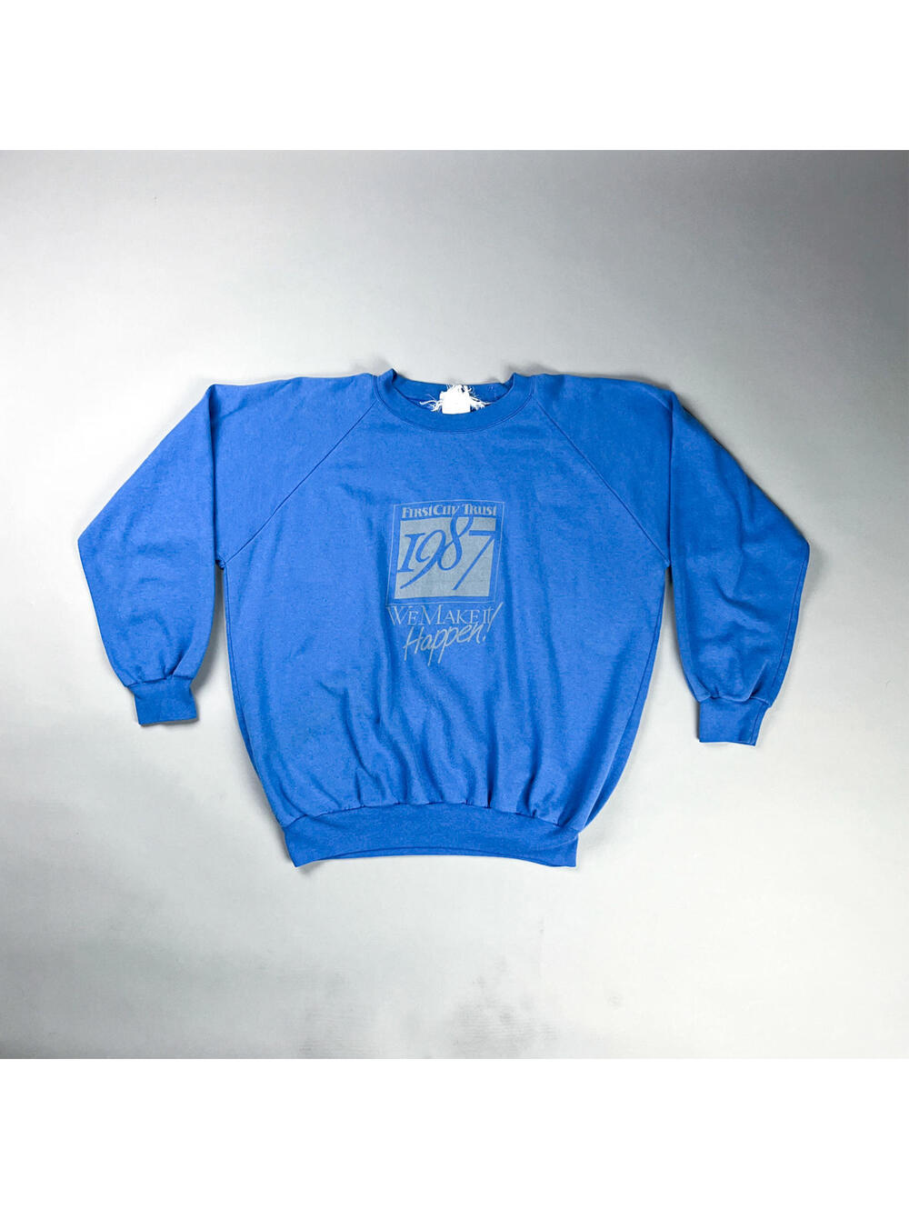 Vintage Crewneck | 1987 First City Trust Men's Blue Sweatshirt, Promo Top